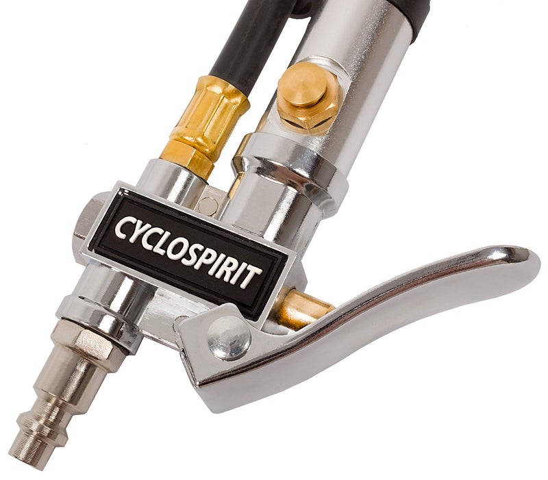 CycloSpirit مقياس نفخ إطارات الدراجة الهوائية من سايكلوسبيريت مع صمام اختيار تلقائي - أداة ضاغط هواء بريستا وشرايدر - Image 4